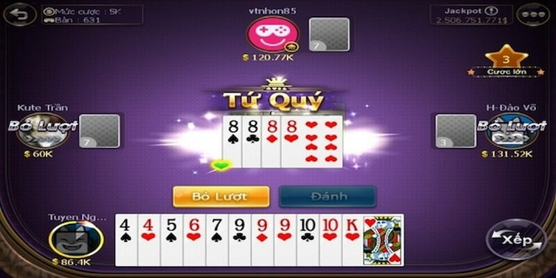 Thắng trắng ăn tiền to khi có tứ quý trong game binh xập xám